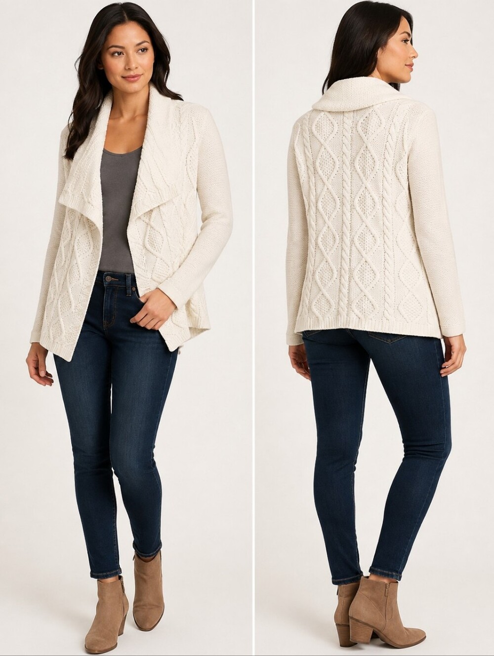 ❤️ LIKE NEW! CABI CABLE KNIT OPEN FRONT SHAWL COLLAR CARDIGAN SWEATER, XS